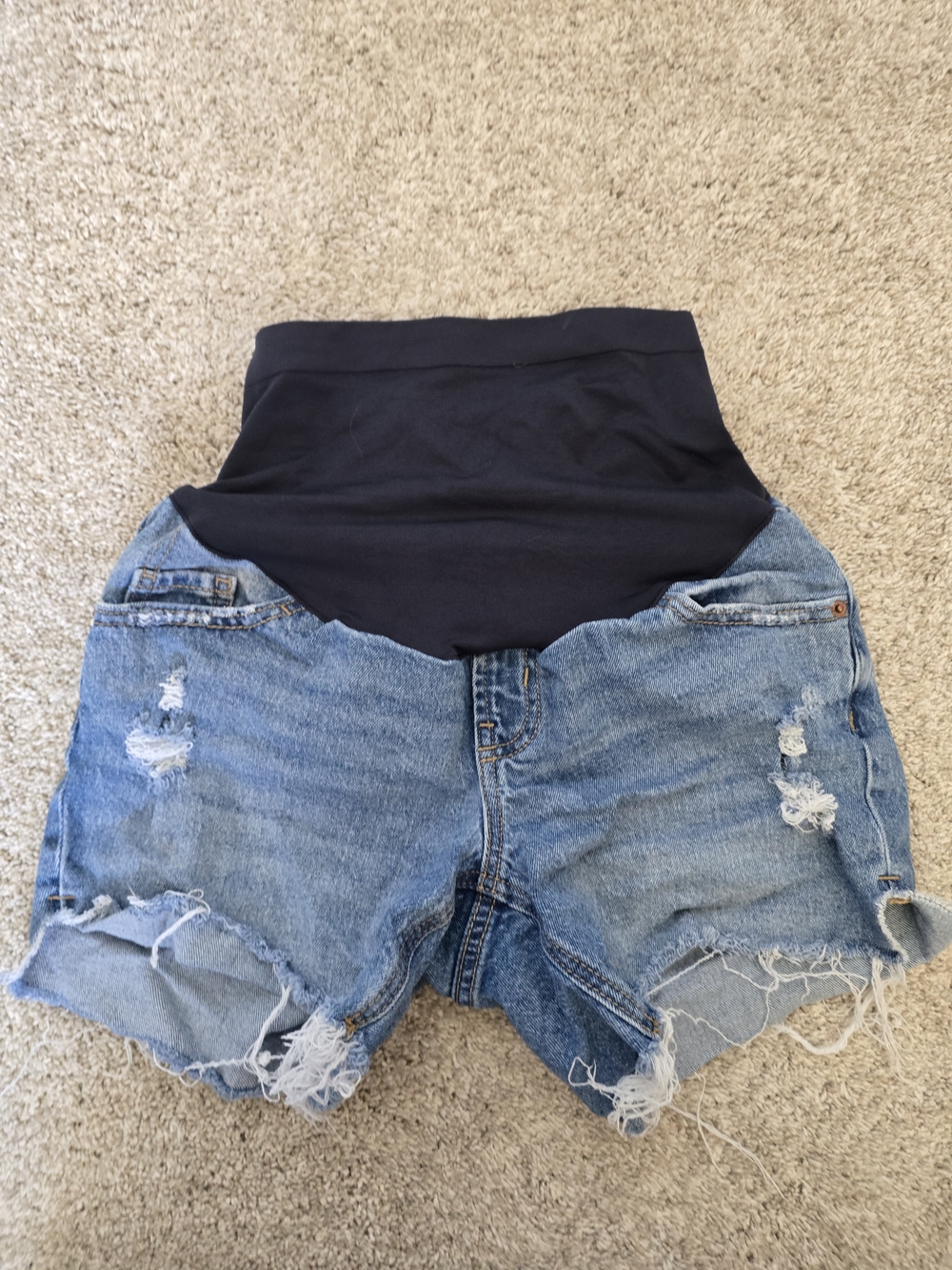 Old Navy Light Blue Distressed Denim Maternity Shorts with Navy Panel